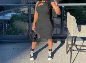 Solid Mesh Sleeveless Hollow Dress
