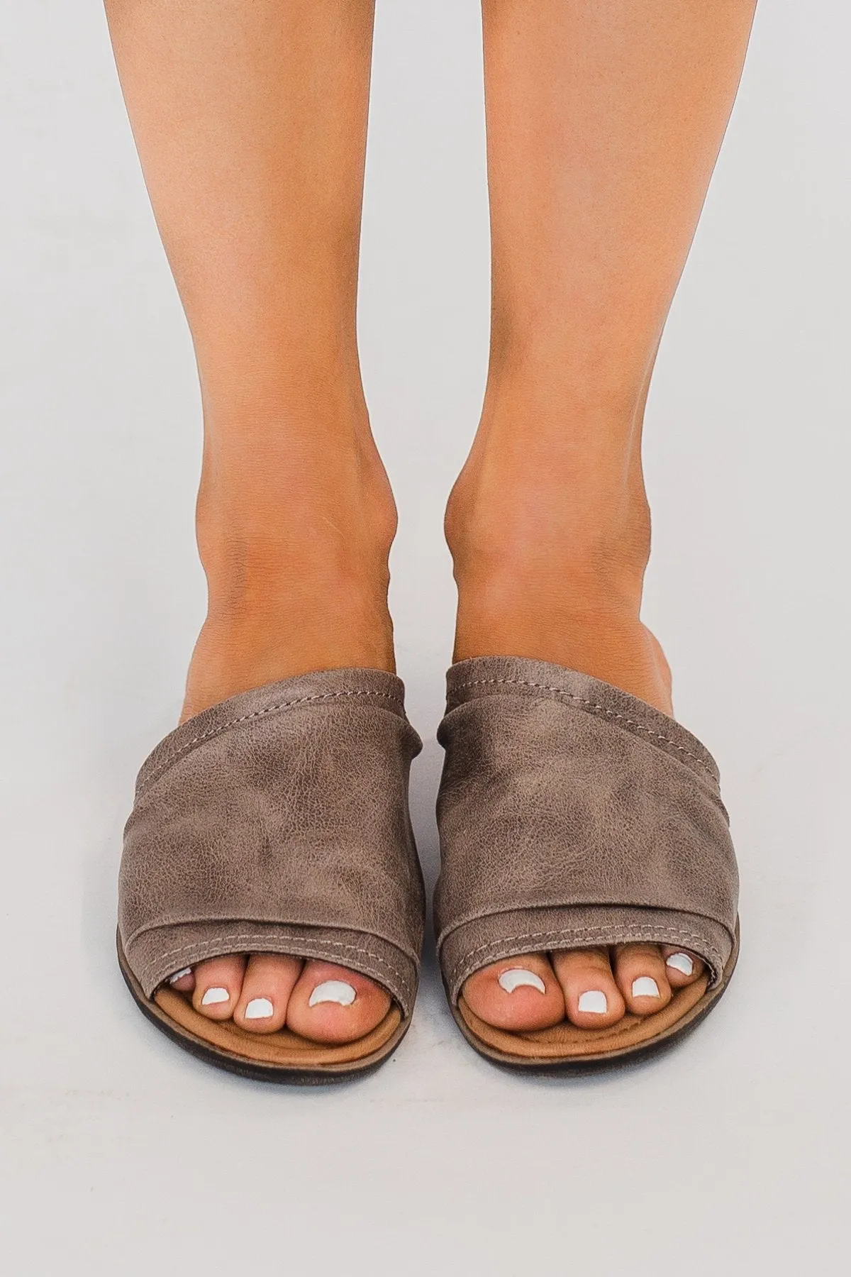 Sugar Equal Slip On Sandals- Taupe Distress