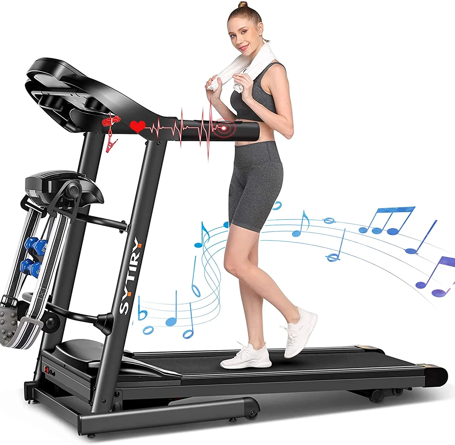 SYTIRY Treadmill,3.25 HP Electric Treadmill for Home with Incline/10 HD tv Touchscreen,Multifunctional Folding Treadmill