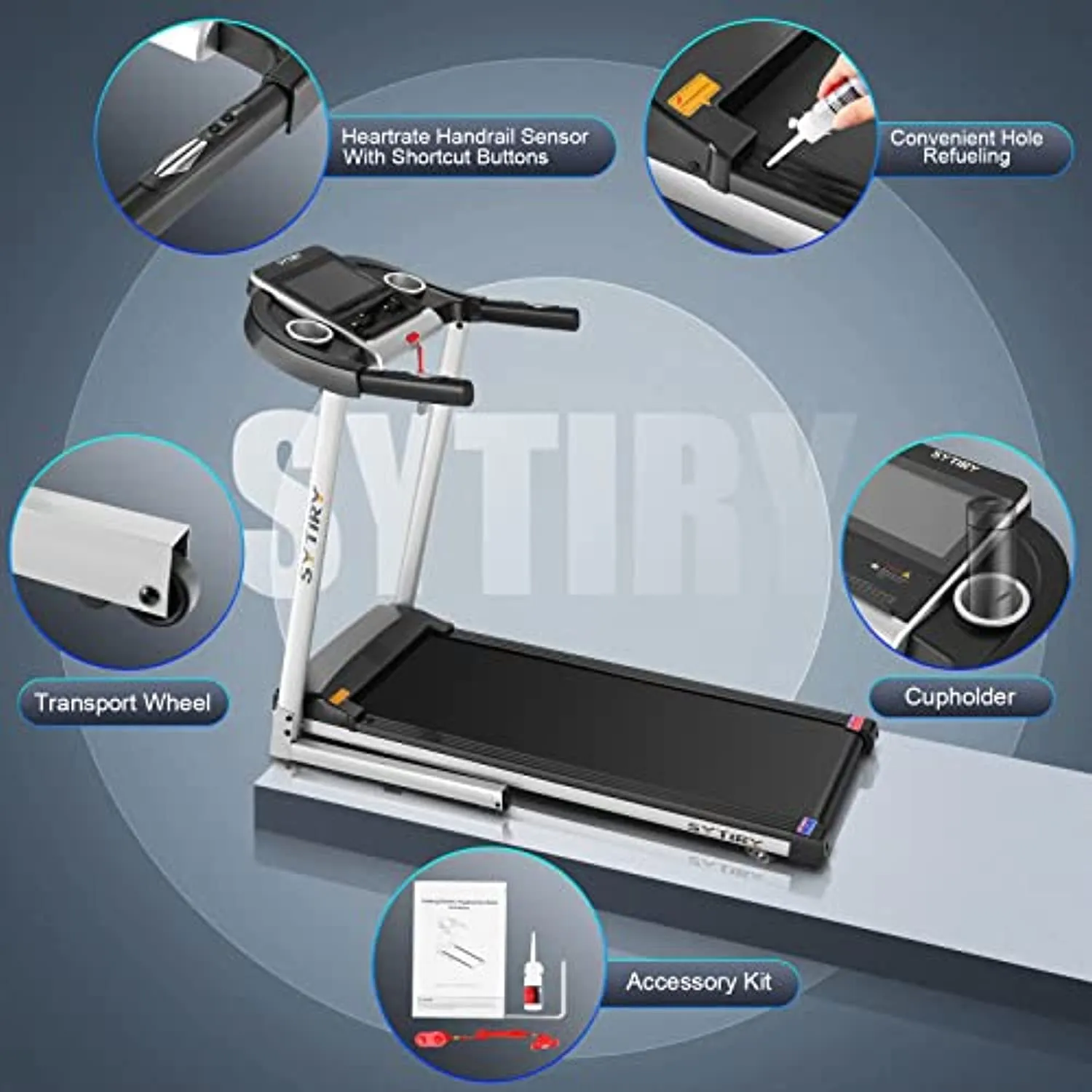 SYTIRY Treadmill,3.25 HP Electric Treadmill for Home with Incline/10 HD tv Touchscreen,Multifunctional Folding Treadmill