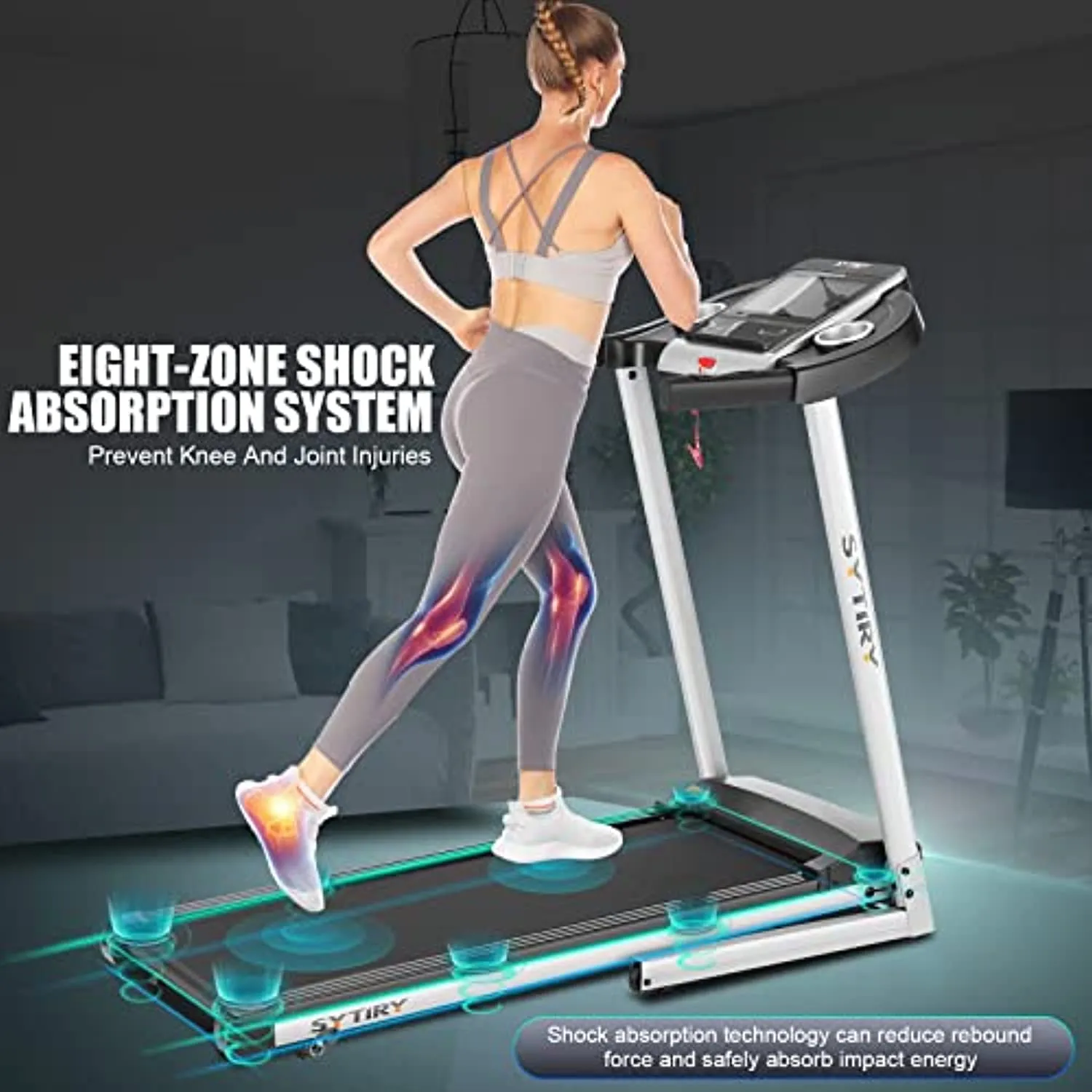 SYTIRY Treadmill,3.25 HP Electric Treadmill for Home with Incline/10 HD tv Touchscreen,Multifunctional Folding Treadmill