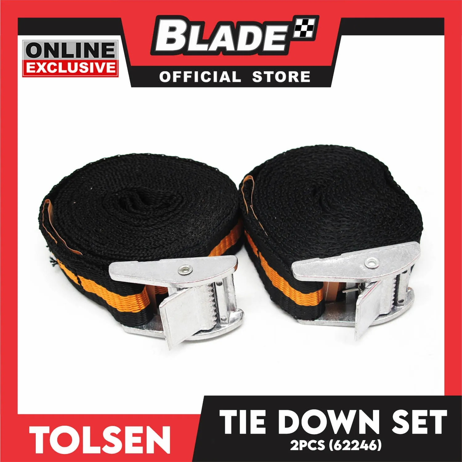 Tolsen 2pcs. Industrial Tie Down. Set 25mm x 2.5m with High Elasticity 62246