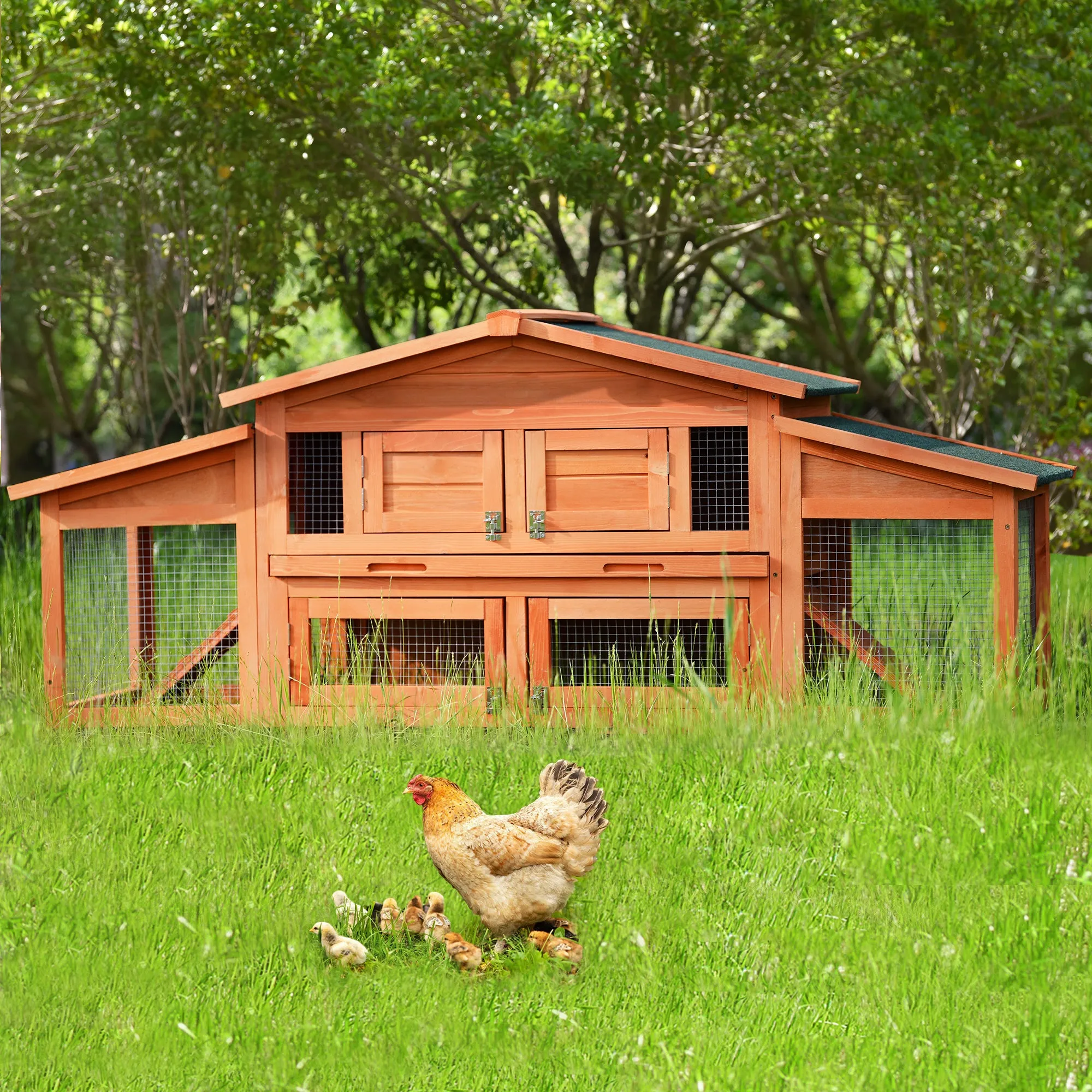 Topmax 70-Inch Wood Rabbit Hutch Outdoor Pet House Chicken Coop