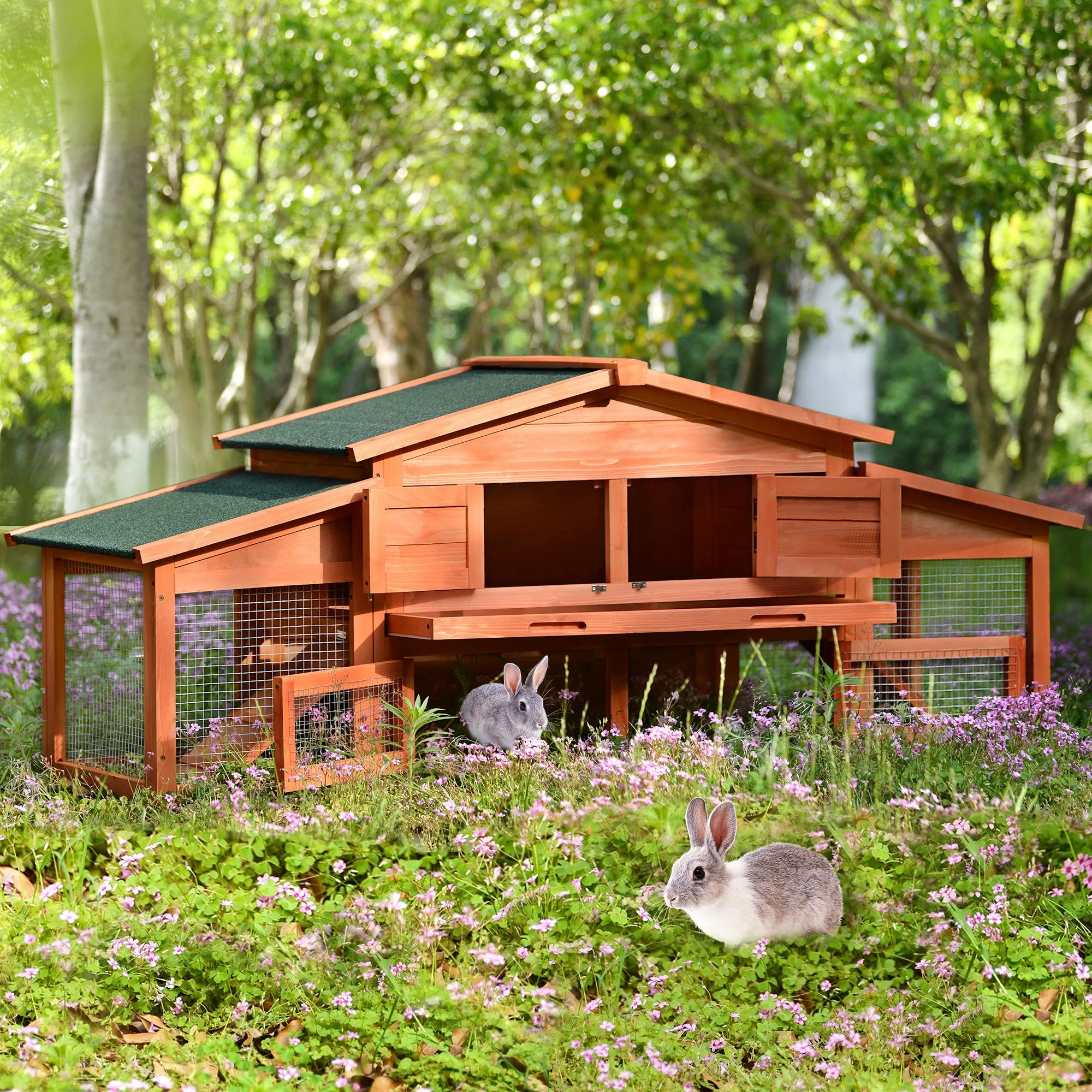 Topmax 70-Inch Wood Rabbit Hutch Outdoor Pet House Chicken Coop