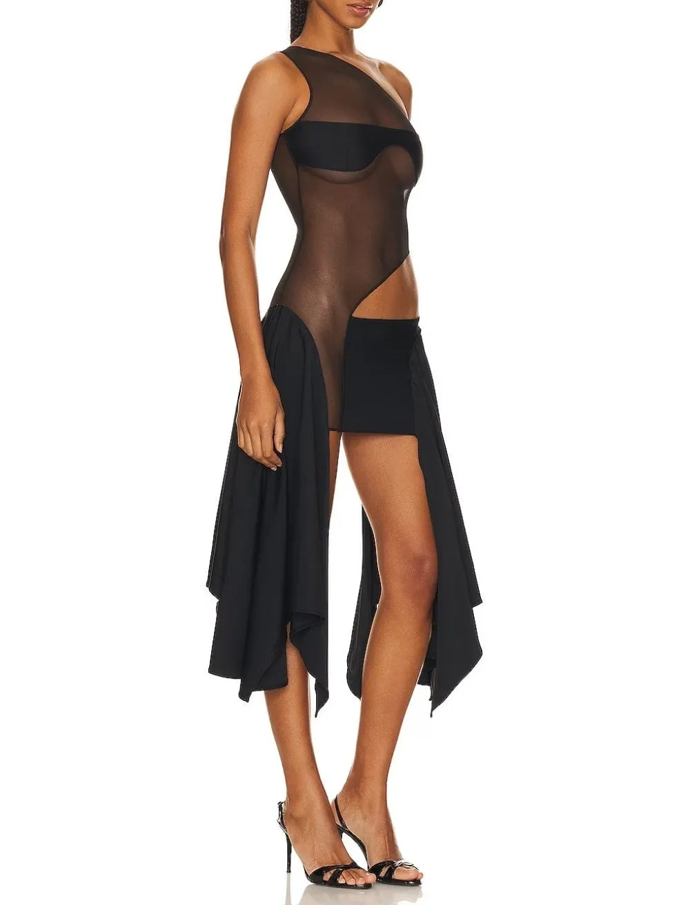 Tricot Mesh Dress in Black