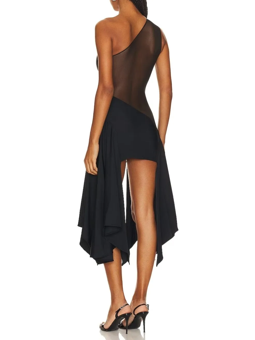 Tricot Mesh Dress in Black