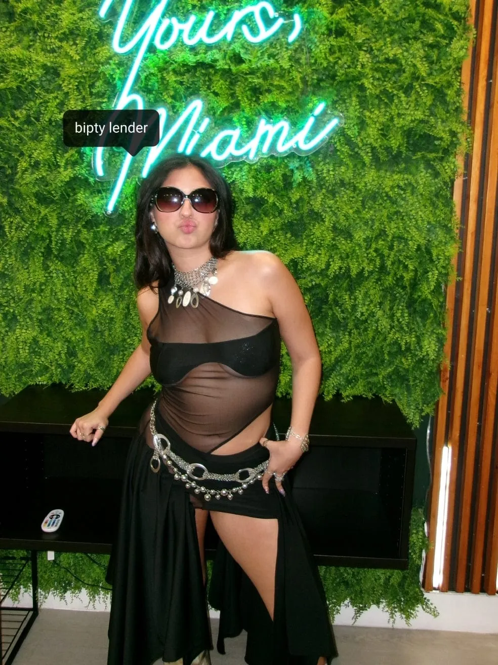 Tricot Mesh Dress in Black