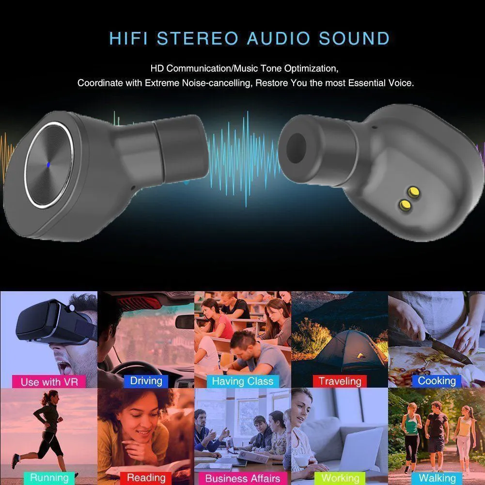 True Wireless Stereo GW10 Earbuds, Bluetooth V4.2 In-Ear Headset, Noise Cancelling Earphone with Charging Case, Invisible Headphone with Mic for Running Gym Workout for iPhone Samsung