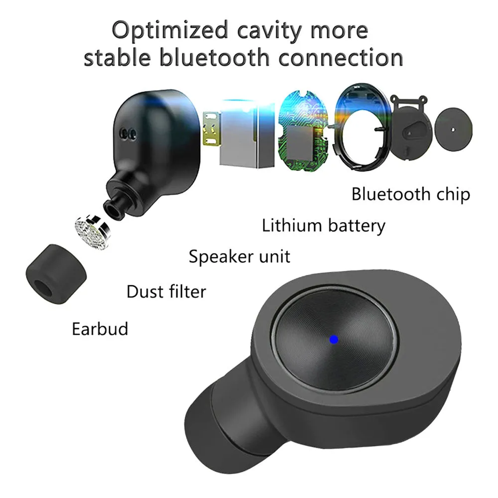 True Wireless Stereo GW10 Earbuds, Bluetooth V4.2 In-Ear Headset, Noise Cancelling Earphone with Charging Case, Invisible Headphone with Mic for Running Gym Workout for iPhone Samsung