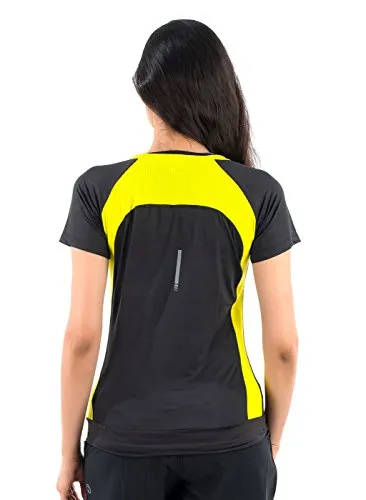 TRUEREVO Women's T-Shirt (161126MBLKCYLW_S_Black & Yellow_Small)