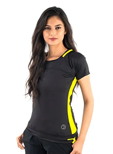 TRUEREVO Women's T-Shirt (161126MBLKCYLW_S_Black & Yellow_Small)