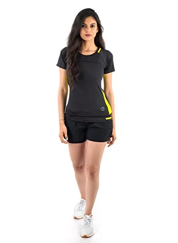TRUEREVO Women's T-Shirt (161126MBLKCYLW_S_Black & Yellow_Small)