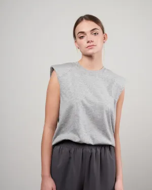 tshirt program padded shoulder sleeveless top - heather grey