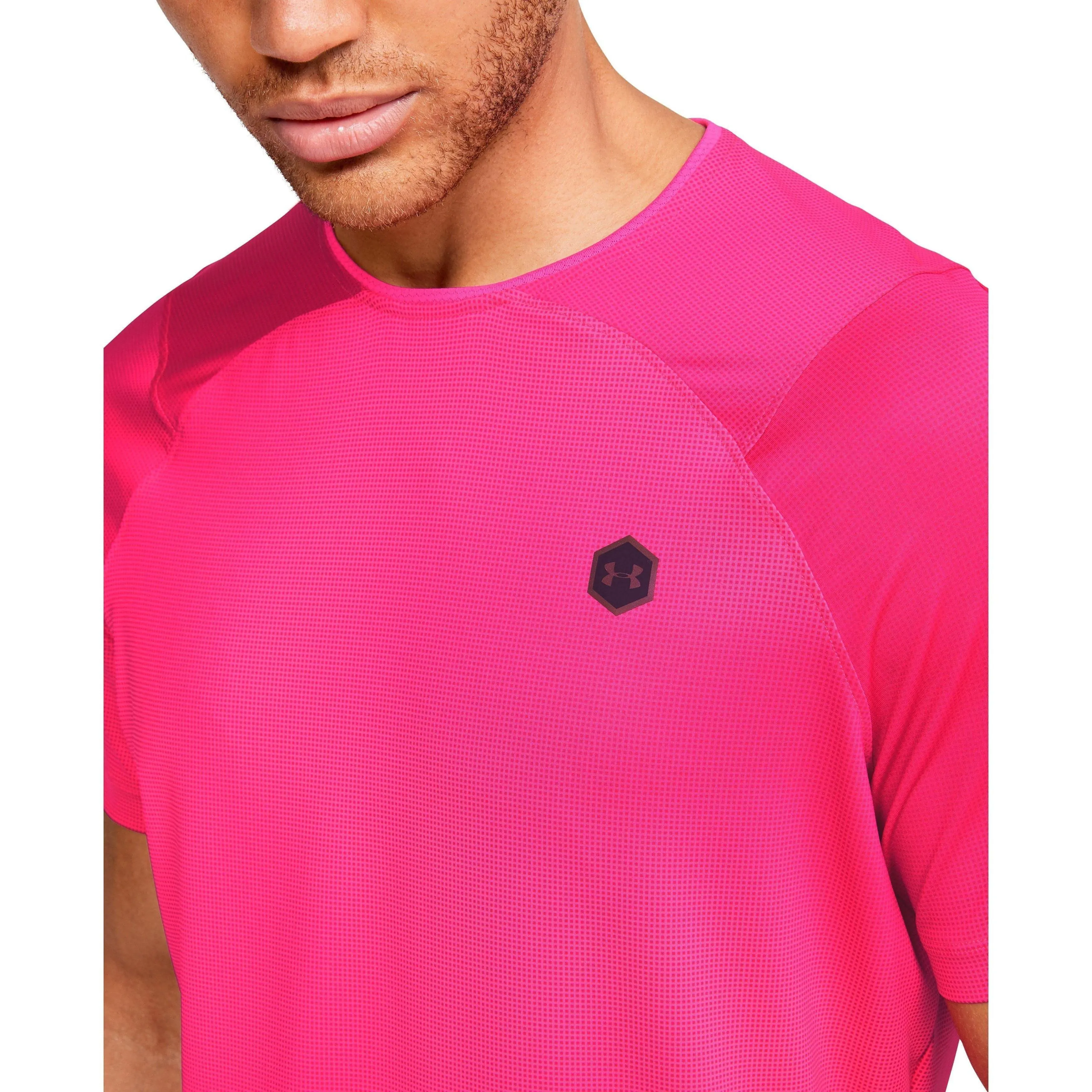 Under Armour Rush HeatGear Fitted Short Sleeve Mens Training Top - Pink