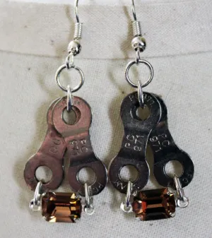 Upcycled Bicycle Chain Earrings with Vintage Swarovski Crystals