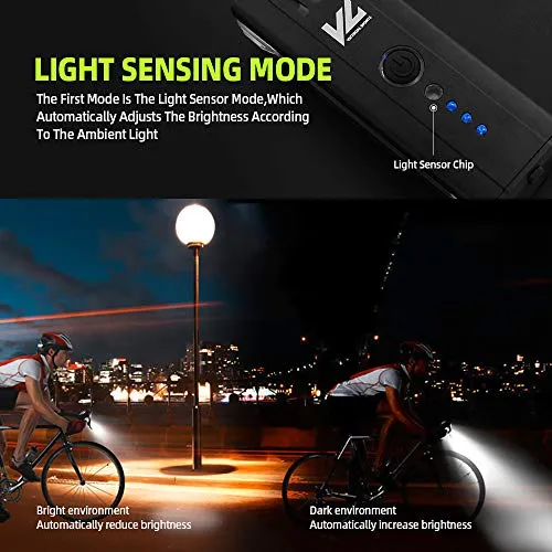 VICTGOAL Cycle Light Set USB Rechargeable 450 Lumens Bright Bicycle Light with Wired Control Electronic Horn Waterproof Front Headlight and Taillight for Night Cycling (Black)