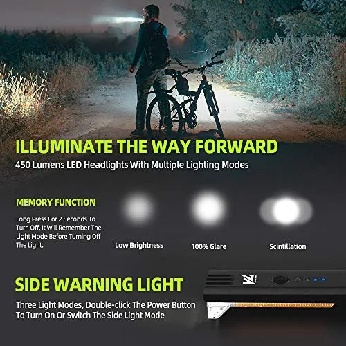 VICTGOAL Cycle Light Set USB Rechargeable 450 Lumens Bright Bicycle Light with Wired Control Electronic Horn Waterproof Front Headlight and Taillight for Night Cycling (Black)