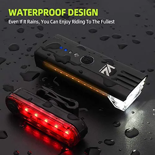 VICTGOAL Cycle Light Set USB Rechargeable 450 Lumens Bright Bicycle Light with Wired Control Electronic Horn Waterproof Front Headlight and Taillight for Night Cycling (Black)