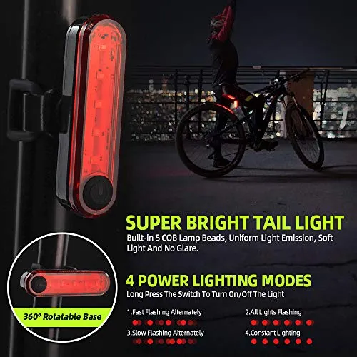 VICTGOAL Cycle Light Set USB Rechargeable 450 Lumens Bright Bicycle Light with Wired Control Electronic Horn Waterproof Front Headlight and Taillight for Night Cycling (Black)