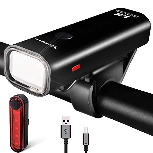 VICTGOAL USB Rechargeable Bicycle Light Set 400 Lumen Super Bright Headlight Front Lights and Back Rear LED 4 Light Mode Road Cycling Safety Flashlight Runtime 4  Hours (Black)