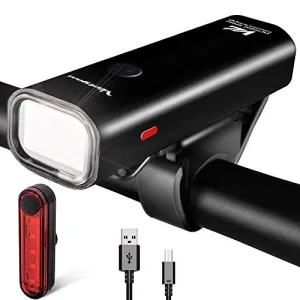 VICTGOAL USB Rechargeable Bicycle Light Set 400 Lumen Super Bright Headlight Front Lights and Back Rear LED 4 Light Mode Road Cycling Safety Flashlight Runtime 4  Hours (Black)