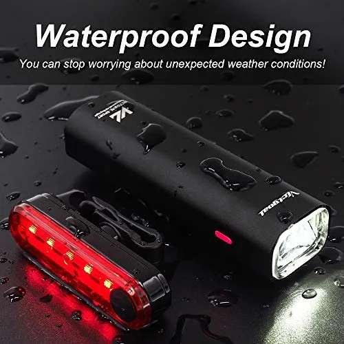 VICTGOAL USB Rechargeable Bicycle Light Set 400 Lumen Super Bright Headlight Front Lights and Back Rear LED 4 Light Mode Road Cycling Safety Flashlight Runtime 4  Hours (Black)