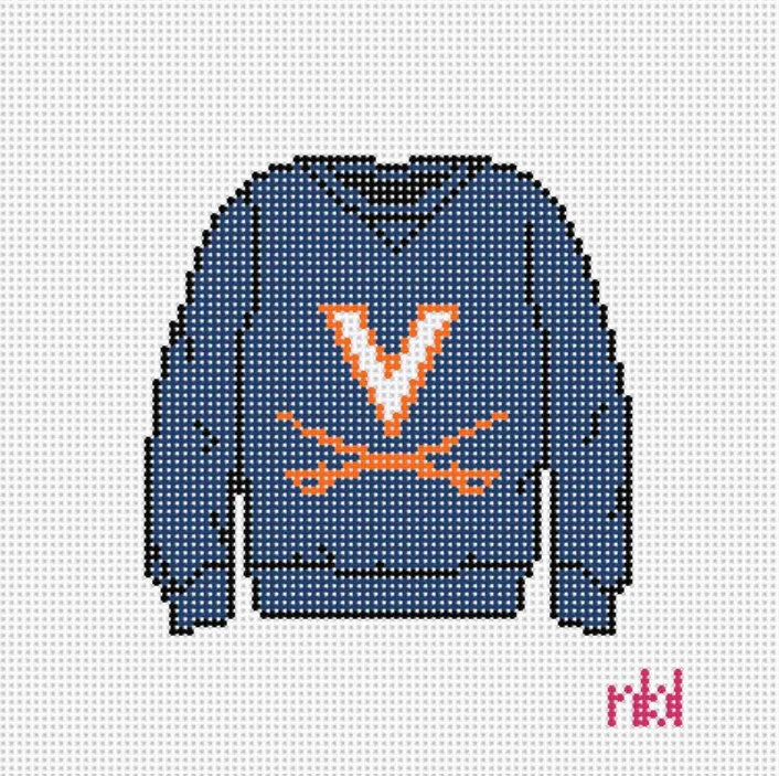 Virginia Sweatshirt Needlepoint Canvas Navy or Orange