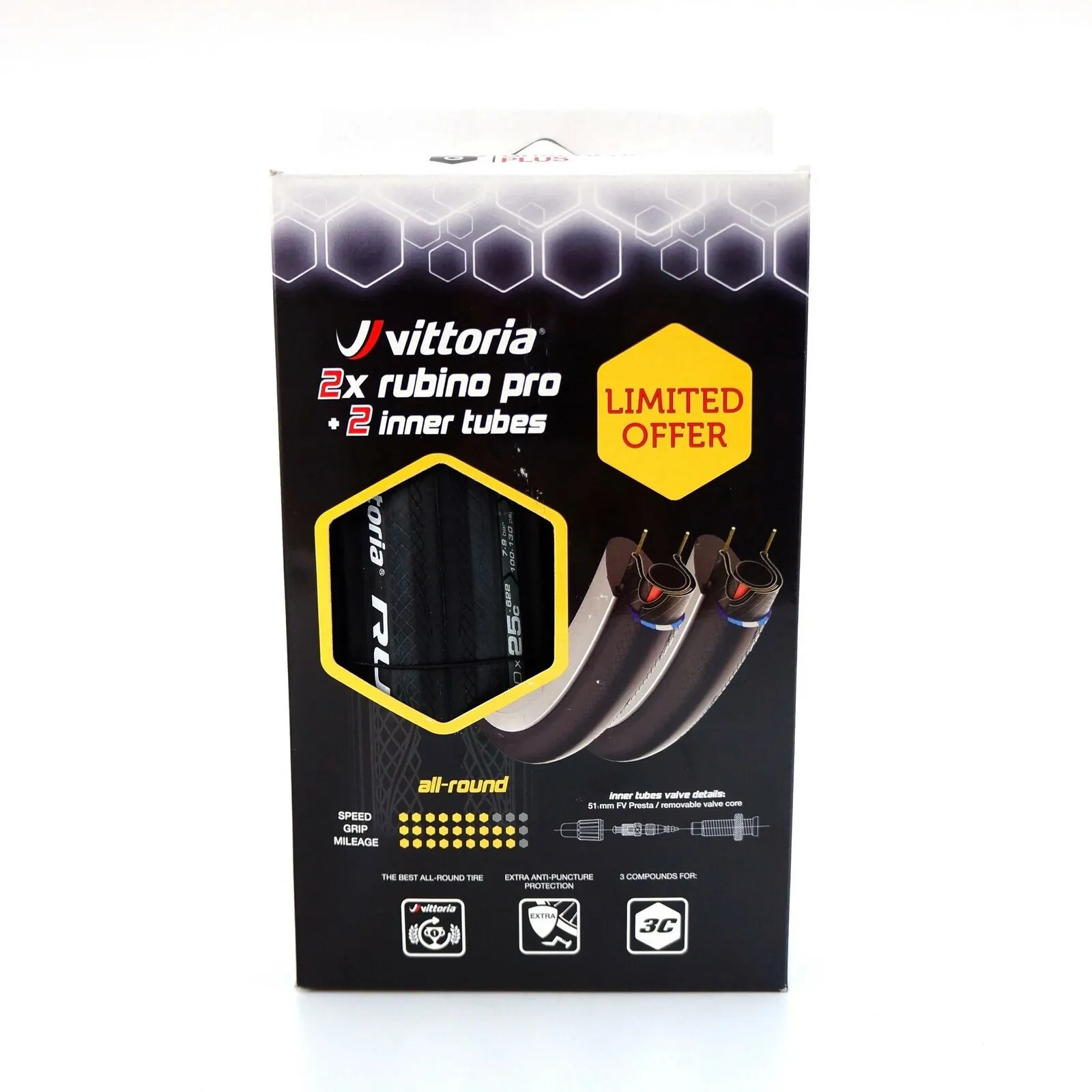 Vittoria 2 Tire   2 Tube Rubino Pro G  GRAPHENE 700 x 25c Black Road Bike set