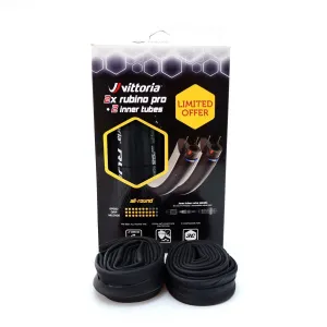 Vittoria 2 Tire   2 Tube Rubino Pro G  GRAPHENE 700 x 25c Black Road Bike set