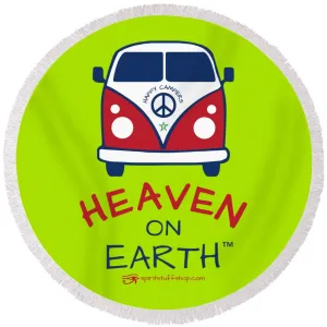 Vw Happy Camper Heaven On Earth - Round Beach Towel