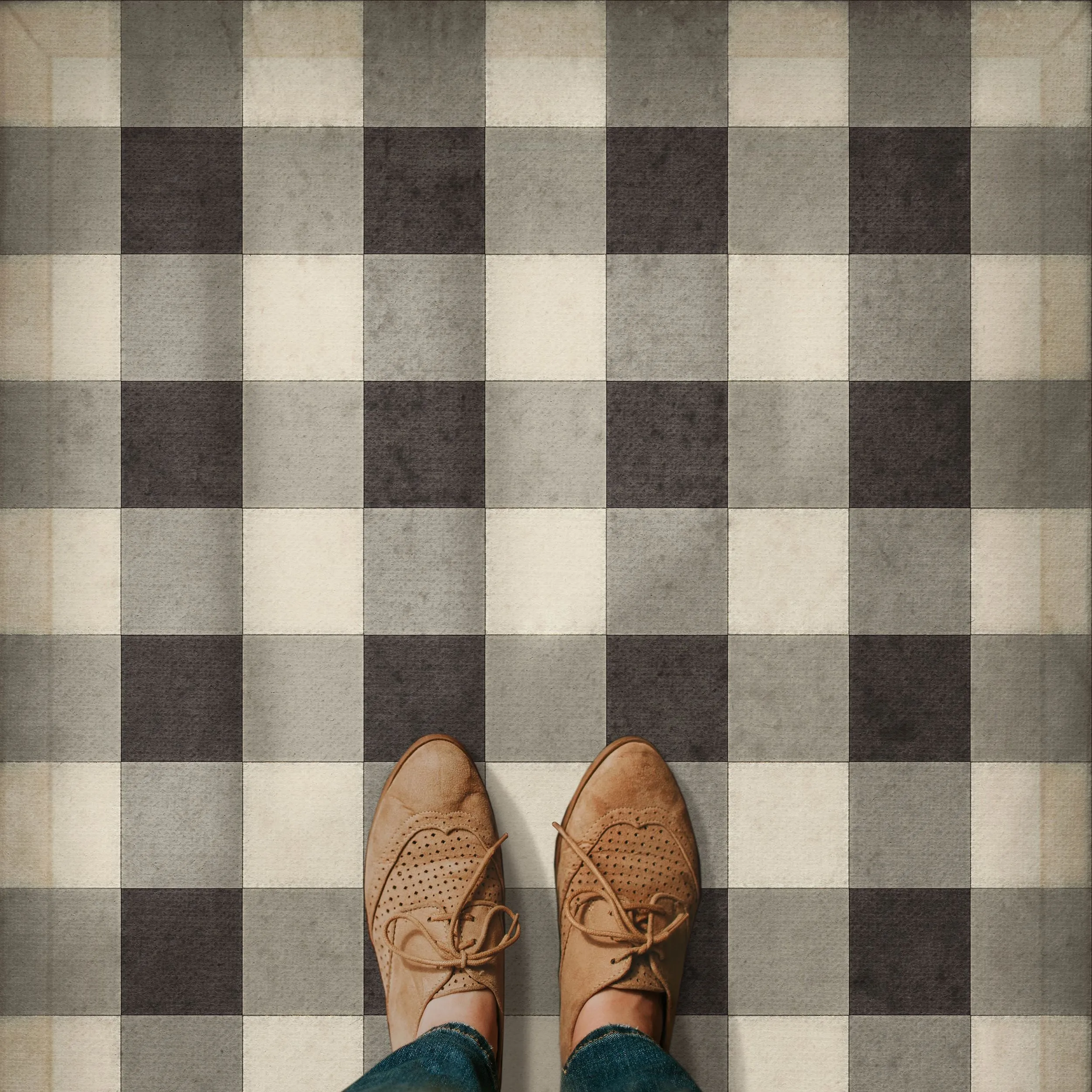 Williamsburg "Gingham Canvas- Black" Floorcloth - Spicher & Co.