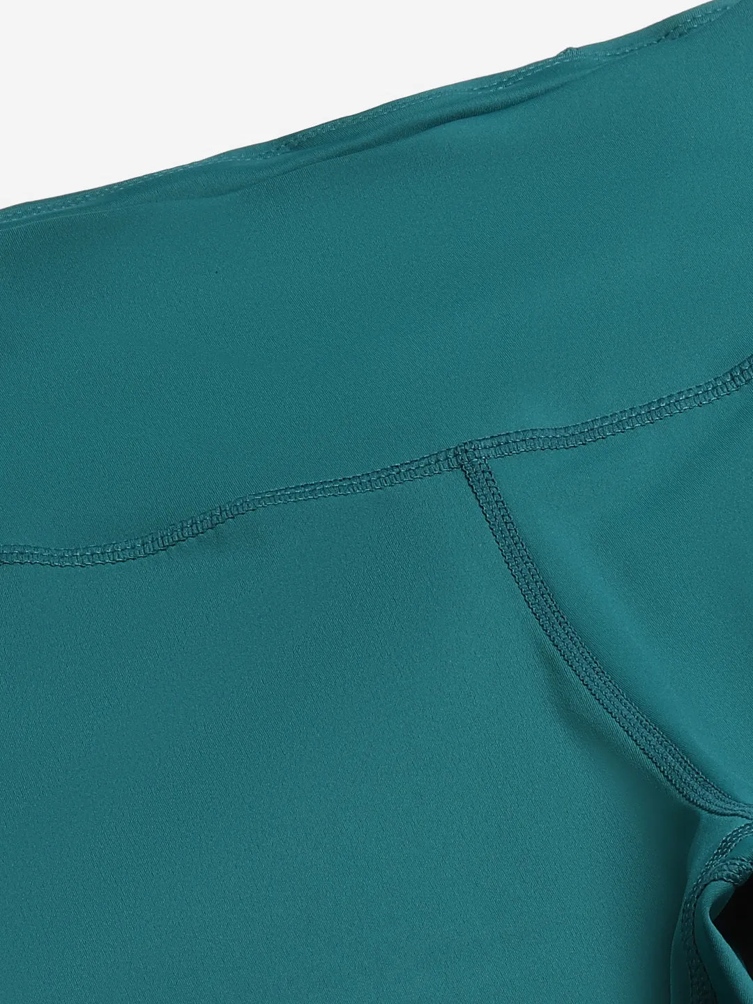 Women's Teal Green Solid Quick Dry High-Rise Training Tights With Mesh Details
