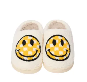 Yellow Checkered Smiley Face Slippers